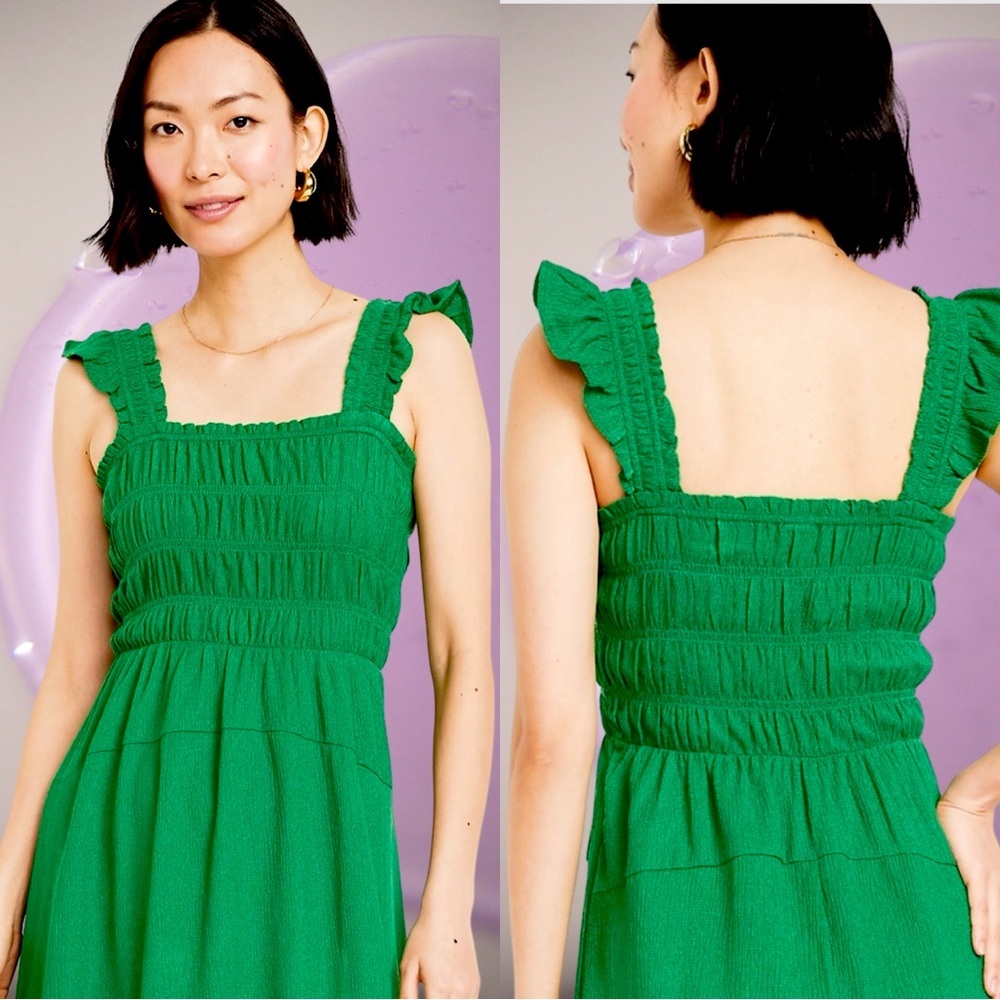 NWTS💓GAP OLD NAVY XL💓SPRING GREEN GAUZE CREPE FLUTTERED SLEEVE MIDI SUNDRESS - Picture 3 of 15
